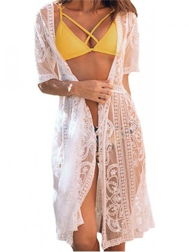 Cover-Ups Women Sexy See-Through Maxi Lace Cardigan Sheer Bohemian Long Kimono Sarong Beach Bikini Cover up - C - C9197KS3X9C...