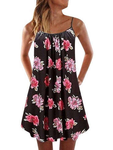 Cover-Ups Women's Boho Sleeveless Tank Dress Floral Spaghetti Strap Summer Beach Casual Loose Short Mini Swing Dresses Z1 Red...