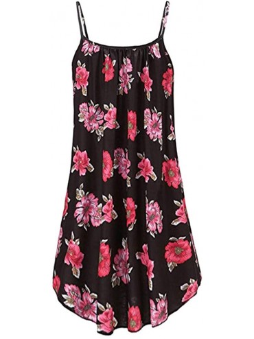 Cover-Ups Women's Boho Sleeveless Tank Dress Floral Spaghetti Strap Summer Beach Casual Loose Short Mini Swing Dresses Z1 Red...