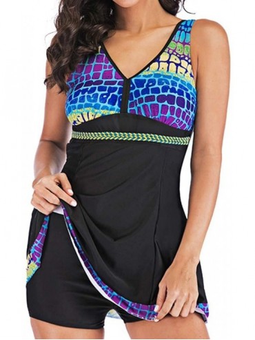 Racing Women Plus Size Bathing Suit Swimsuits Printed Ruffle Athletic Tankini Tummy Control Beachwear Padded Swimwear Black -...