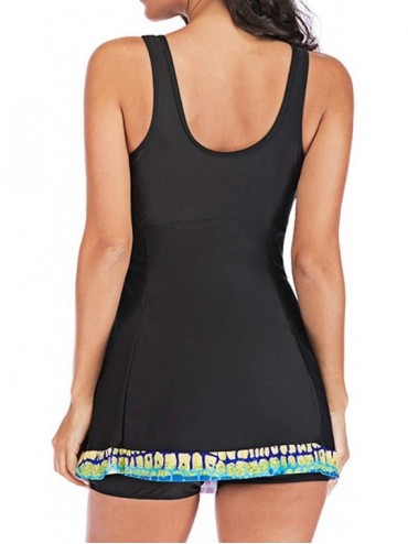 Racing Women Plus Size Bathing Suit Swimsuits Printed Ruffle Athletic Tankini Tummy Control Beachwear Padded Swimwear Black -...