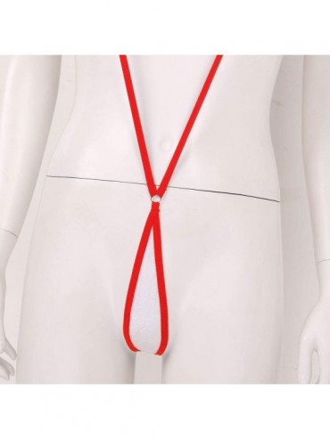 Sets Womens Lace Sheer Mini Mirco Bandeau Tops Suspender Bikini Thongs Swimwear Outfits - Red - C7190ZCGCCN $14.44