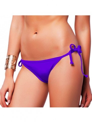 Bottoms Women's Sexy Low Cut Bikini Bottom Tie Sides Thongs Cheeky Booty T-Back Ladies Swimsuit - Purple - CE182KORO4O $25.60