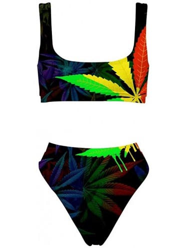 Sets Women's Sexy Push Up High Waisted Padded 2 Piece Bikini Set Swimsuits - Cannabis Leaf - C8194W2D4X3 $21.50