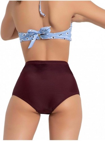 Bottoms Women's Retro Highwaist Swimsuit Bottom - Wine - CT18R7NDWMU $19.09