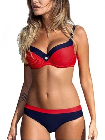 Sets Women Polka Dots Swimwear Plus Size Bathing Suit Push-up Beach Swimsuit Bikini - C Red - CN18T8TZYS7 $26.71