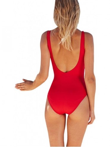 One-Pieces Women's Classic One Piece Swimsuits with Shirred Front Tummy Control - B-red - C6194GEYINI $18.36