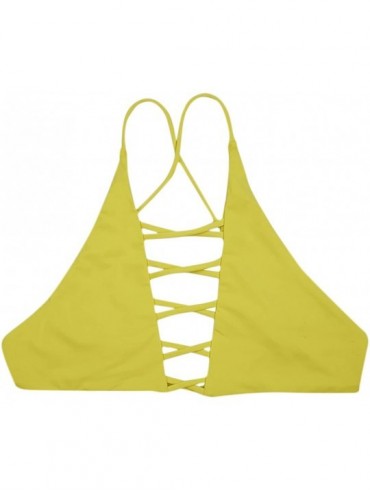 Tops Women's Seamless Hi-Neck Caged Cross Ex Tank Bikini Top - Yellow - C918CYCW5XM $60.07