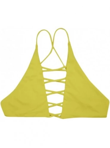 Tops Women's Seamless Hi-Neck Caged Cross Ex Tank Bikini Top - Yellow - C918CYCW5XM $51.39
