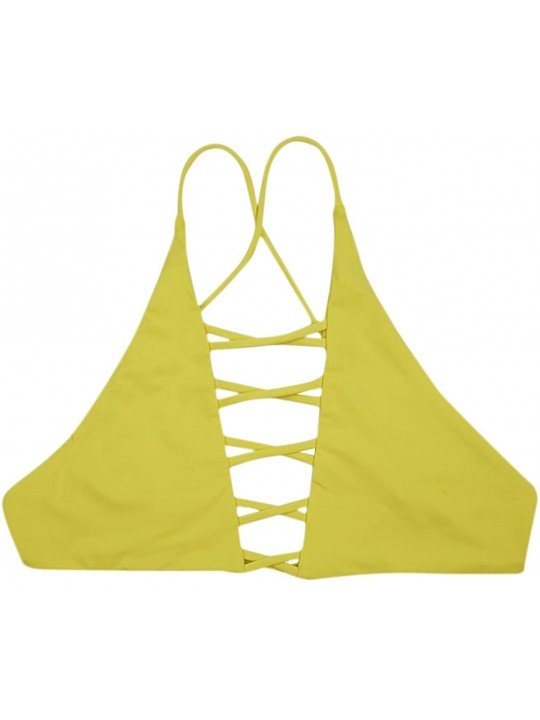 Tops Women's Seamless Hi-Neck Caged Cross Ex Tank Bikini Top - Yellow - C918CYCW5XM $29.37