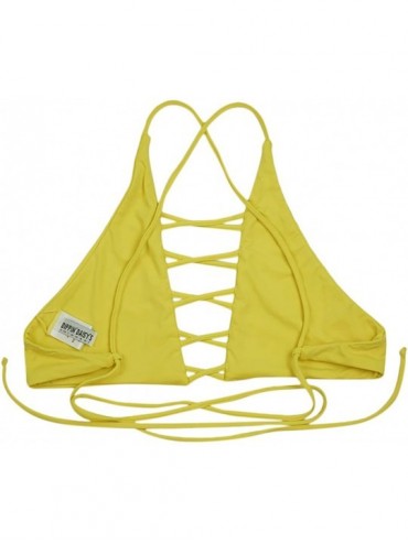 Tops Women's Seamless Hi-Neck Caged Cross Ex Tank Bikini Top - Yellow - C918CYCW5XM $29.37