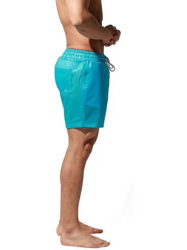 Board Shorts Mens Board Shorts Swimsuits Swim Trunks Long Beach wimwear with Mesh Liner Pocket - Z Sky Blue - C6199S7KUA8 $32.36