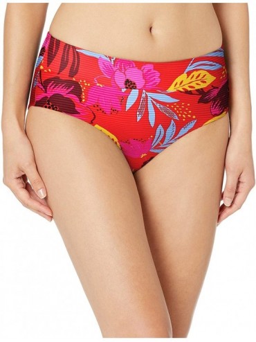 Bottoms Women's Banded Wide Side Retro Bikini Bottom Swimsuit - On Vacation Chili - CH18Q6AWRUC $86.27