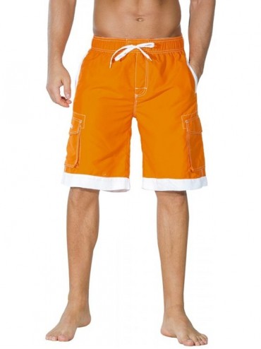Trunks Men's Surf Quick Dry Swim Trunks with Drawsting - Orange - C1185EXS3KE $34.02
