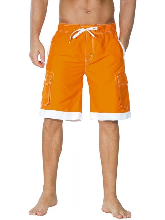 Trunks Men's Surf Quick Dry Swim Trunks with Drawsting - Orange - C1185EXS3KE $16.55
