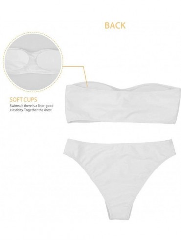 Sets Line Print Bohemia Women 2 Pieces Bikini Strapless High Cut Swimsuits - Pattern 3 - CB18QXDKSXM $23.39