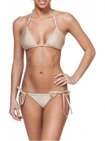 Sets Ladies' New Liquid or Shiny String Bikini 2 Piece Swimsuit - Natural - CI11K5NIFR9 $15.95