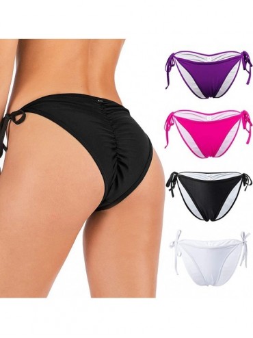 Tankinis Women's Sexy Brazilian Bikini Bottom with Tie-Side Cheeky V Cut Thong Swimwear - Rose Red - CO194N6HKD4 $8.26
