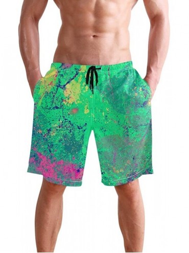 Board Shorts Mens Surfing Shorts Ice Hockey Player Skeleton Swim Trunks Shorts - Grunge Urban Green Paint - CQ192OM7K3M $29.44
