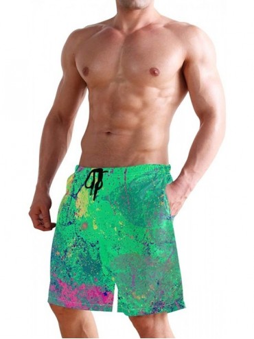 Board Shorts Mens Surfing Shorts Ice Hockey Player Skeleton Swim Trunks Shorts - Grunge Urban Green Paint - CQ192OM7K3M $29.44