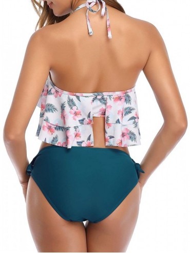 Sets Women Halter Flounce Bikini Ruffle Swimsuits Two Piece Teens Bathing Suits - White-1 - C218S8867M8 $23.21