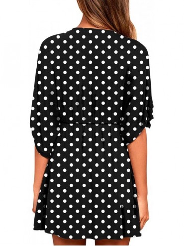 Cover-Ups Women's Deep V Neck Short Sleeve Beach Dress Loose Casual Summer Mini Dresses - Black and White - C019C2MSLAN $35.77