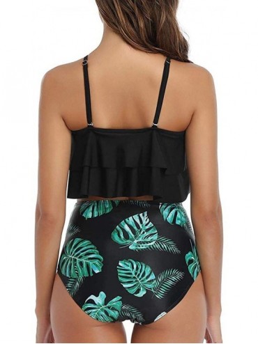 Tankinis Swimsuit for Women Two Pieces Top Ruffled Backless Racerback with High Waisted Bottom Tankini Set - C-black - C2194X...