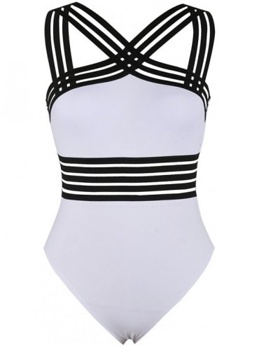 One-Pieces Women's One Piece Swimwear Front Crossover Swimsuits Hollow Bathing Suits Monokinis - White - C618E7O300U $45.50