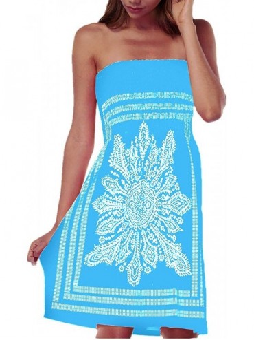 Cover-Ups Women Coverup Summer Strapless Beach Dress Swimwear Boho Bathing Covers - Blue - C218DTXDAHE $31.22