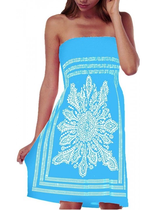 Cover-Ups Women Coverup Summer Strapless Beach Dress Swimwear Boho Bathing Covers - Blue - C218DTXDAHE $14.19