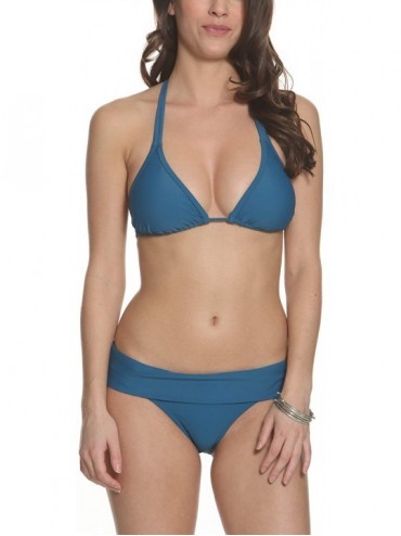 Sets Women's Swimwear Halter Bikini Top with Fold Over Bottom Set - Lagoon - C518LC4WXUQ $62.57