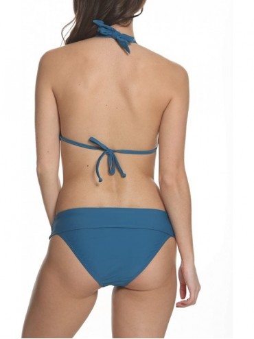 Sets Women's Swimwear Halter Bikini Top with Fold Over Bottom Set - Lagoon - C518LC4WXUQ $34.67