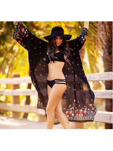 Cover-Ups Women's Flowy Open Front Swimsuit Cover Ups Print Beach Kimono - Floral Printed 9 - C418ZUI92M2 $18.90
