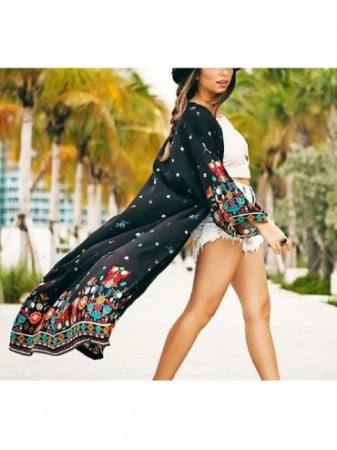 Cover-Ups Women's Flowy Open Front Swimsuit Cover Ups Print Beach Kimono - Floral Printed 9 - C418ZUI92M2 $18.90