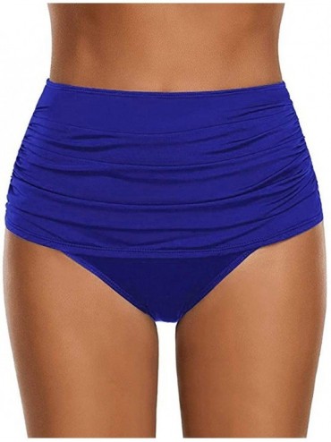 Bottoms High Waisted Bikini Bottoms Tummy Control- Swim Shorts Ruched Bikini Tankini Swimsuit Briefs - Blue - CW18UMYTOK8 $21.31