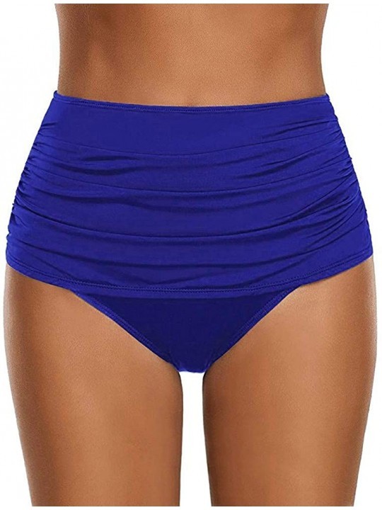 Bottoms High Waisted Bikini Bottoms Tummy Control- Swim Shorts Ruched Bikini Tankini Swimsuit Briefs - Blue - CW18UMYTOK8 $21.31