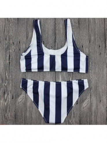 Sets Bikini Set- Vintage Swimsuit Striped Beachwear 2PCS Triangle Bathing Suit - Blue - CR180ANCHTI $15.01