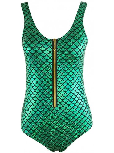 One-Pieces Swyss Women's Mermaid Swimsuit Low Back One Piece Swimwear with Zipper Padded Monokini (S-4XL) - Green - CI18ODYCY...