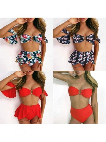 Sets Red Swimsuit Skirt Sexy High Waist Bikini 2020 Ruffle Female Swimwear Women Shoulder Bandeau Bathing Suit X20sw2993 2 - ...