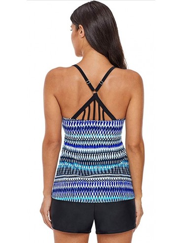 Tankinis Women's Casual Cami Printed Bandeaux Tankini Tops Without Bottoms - Blue - C218O299HRG $26.82