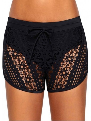 Racing Women's lace Swim Trunks superimposed Hollow Lined Bikini Shorts Bottom - Black - CL18ND8626C $47.91