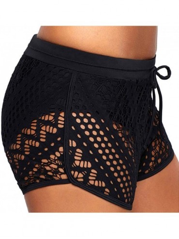Racing Women's lace Swim Trunks superimposed Hollow Lined Bikini Shorts Bottom - Black - CL18ND8626C $21.15