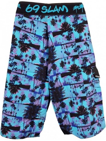 Board Shorts Men's Long Length Swimwear Board Shorts - Miami Blue - C21976CAXAO $49.61