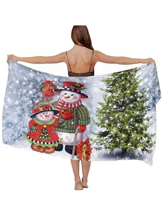 Cover-Ups Women's Swimwear Cover Ups- Summer Vacation Beach Sarong Soft Shawl Wrap - Christmas Snowman - CY19C6NQIZ3 $25.71