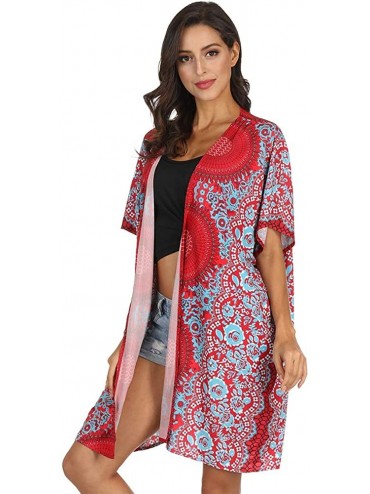 Cover-Ups Bathing Suit Cover Up for Women Printed Swimwear Casual Shawl - Red - CR199AWEKD5 $46.86