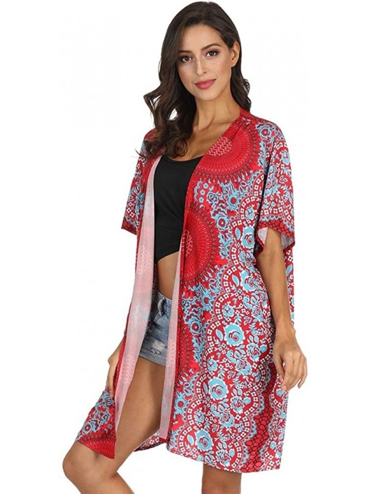 Cover-Ups Bathing Suit Cover Up for Women Printed Swimwear Casual Shawl - Red - CR199AWEKD5 $20.89