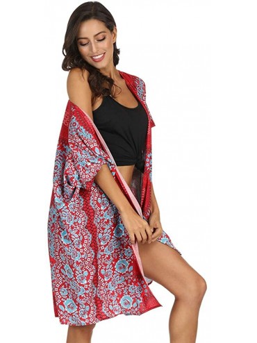Cover-Ups Bathing Suit Cover Up for Women Printed Swimwear Casual Shawl - Red - CR199AWEKD5 $20.89