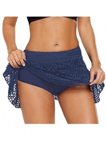 Board Shorts Women's Lace Crochet Skirted Bikini Bottom Swimsuit Short Skort Swim Skirt Bathing Beachwear Blue with Safety Pa...