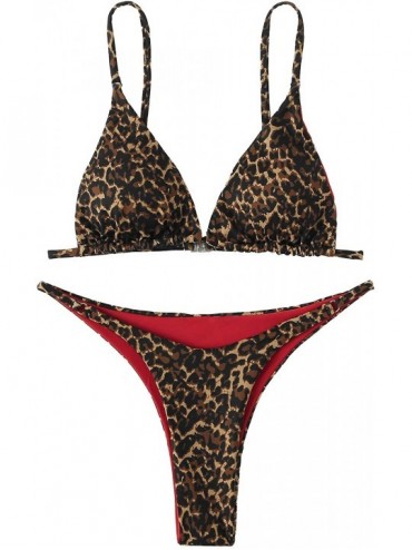 Sets Women's 2 Piece Triangle Bikini High Cut Bathing Suit Swimsuit - Leopard - CP193QZHCNT $33.87
