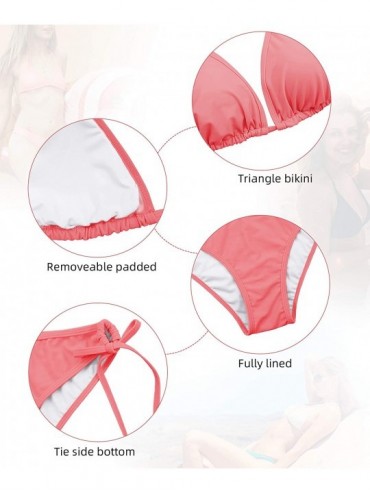Sets Women Tie Side Bottom Padded Top Triangle Bikini String Bathing Suit Two Piece Swimsuit - Coral Pink - CU18WLTIAIW $27.07